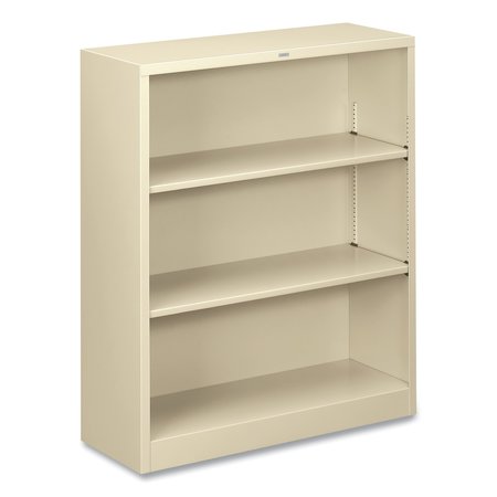 HON Metal Bookcase, Three-Shelf, 34-1/2w x 12-5/8d x 41h, Putty HS42ABC.L